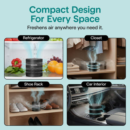 Serenelife Round Refrigerator Deodorizer Lasts Up To 10 Years More Effective Than Baking Soda - With Natural Bamboo Air Purifying Technology (Black) - SLDEOR10BK