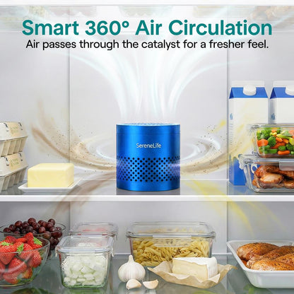 Serenelife Round Refrigerator Deodorizer Lasts Up To 10 Years More Effective Than Baking Soda - With Natural Bamboo Air Purifying Technology (Blue) - SLDEOR10BL