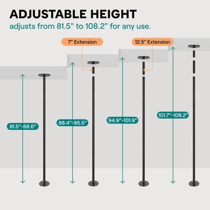 Adjustable Fitness Dance Pole 1102 lb Capacity Steel Anti-Rust Surface