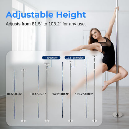 Portable Spinning Fitness Pole Adjustable Steel Chrome Finish