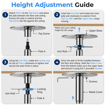 Portable Spinning Fitness Pole Adjustable Steel Chrome Finish