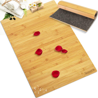 Bamboo Bath Mat - Water-Resistant Non-Slip Foldable Natural Wood