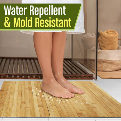 Bamboo Bath Mat - Water-Resistant Non-Slip Foldable Natural Wood