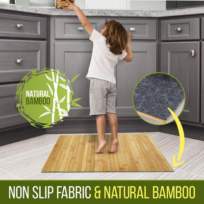 Bamboo Bath Mat - Water-Resistant Non-Slip Foldable Natural Wood