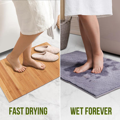 Bamboo Bath Mat - Water-Resistant Non-Slip Foldable Natural Wood