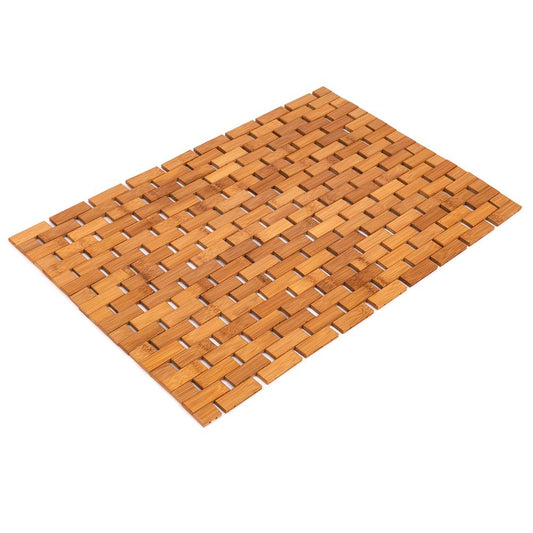 Bamboo Bath Mat Non-Slip Slatted Design Natural Finish