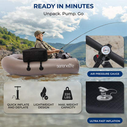 Inflatable Fishing Float Tube - Stable PVC Design 220 lbs Capacity