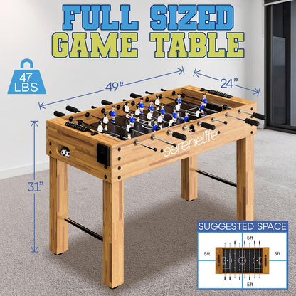 Foosball Table 48 Adjustable Height MDF Natural Finish 2 Balls Included