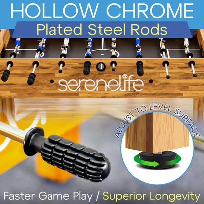 Foosball Table 48 Adjustable Height MDF Natural Finish 2 Balls Included