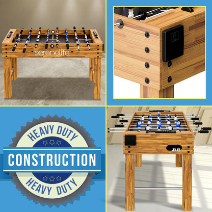 Foosball Table 48 Adjustable Height MDF Natural Finish 2 Balls Included