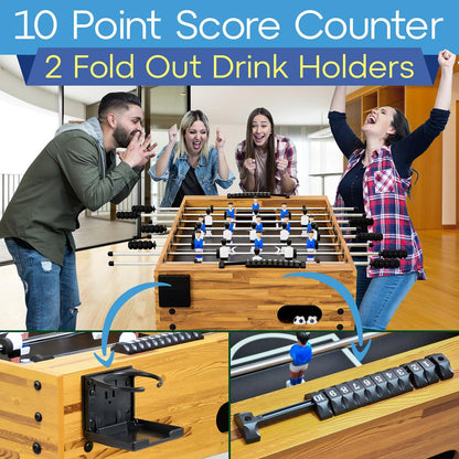 Foosball Table 48 Adjustable Height MDF Natural Finish 2 Balls Included