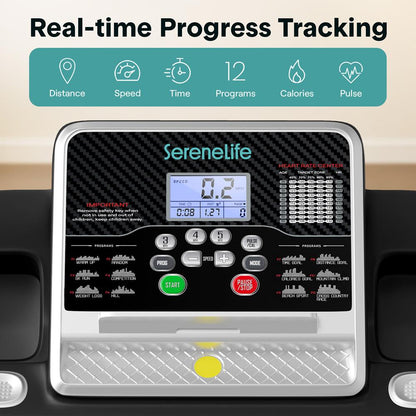 Folding Treadmill for Home Fitness 6 MPH 1HP Motor 12 Programs Bluetooth