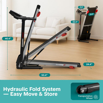 Folding Treadmill for Home Fitness 6 MPH 1HP Motor 12 Programs Bluetooth
