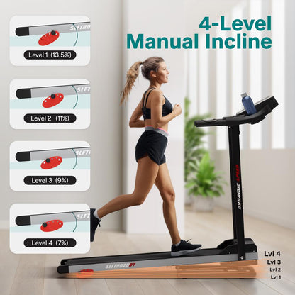 Folding Treadmill for Home Fitness 6 MPH 1HP Motor 12 Programs Bluetooth