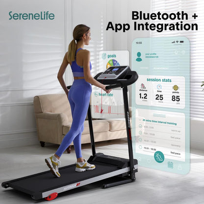 Folding Treadmill for Home Fitness 6 MPH 1HP Motor 12 Programs Bluetooth