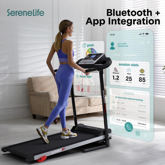 Folding Treadmill for Home Fitness 6 MPH 1HP Motor 12 Programs Bluetooth
