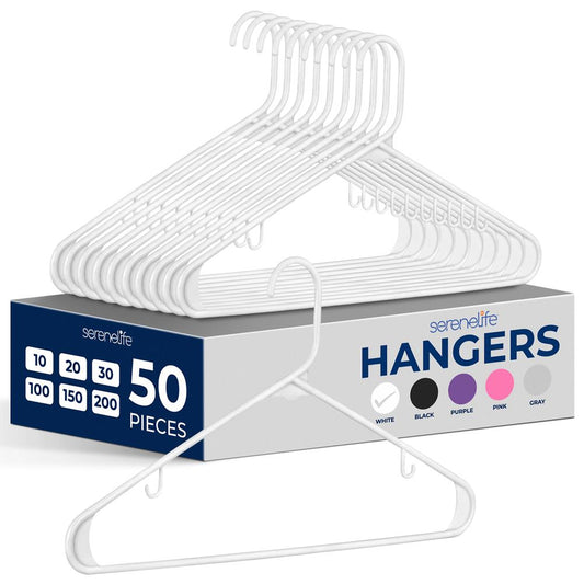 50-Pack White Plastic Hangers - Space-Saving Durable Non-Snag Design