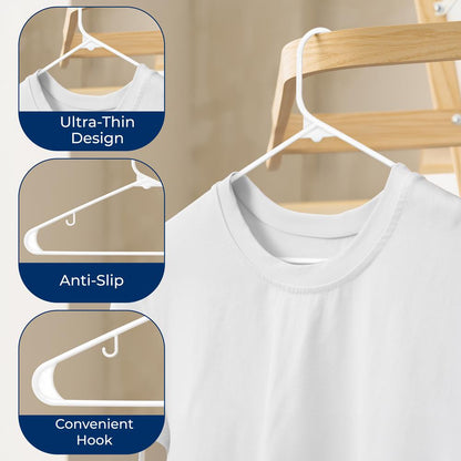 50-Pack White Plastic Hangers - Space-Saving Durable Non-Snag Design