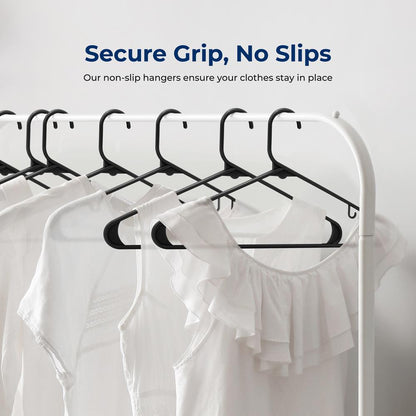 Plastic Hangers 10 Pack - Space-Saving Non-Slip Ultra-Thin Black