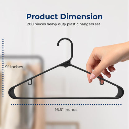 200 Pack Non-Slip Plastic Hangers Space-Saving 360° Swivel Hook - SLHPLBLK200