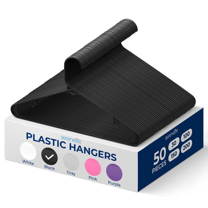 Plastic Hangers 50-Pack Space-Saving Non-Slip Ultra-Thin Black - SLHPLBLK50