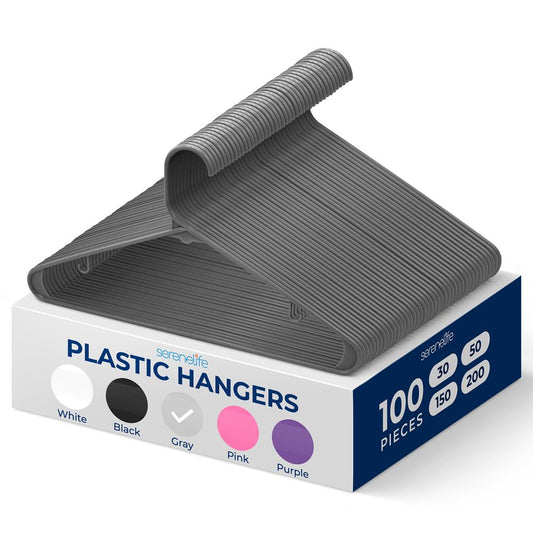 100 Pack Non-Slip Space-Saving Plastic Hangers Ultra-Thin Gray - SLHPLGRA100