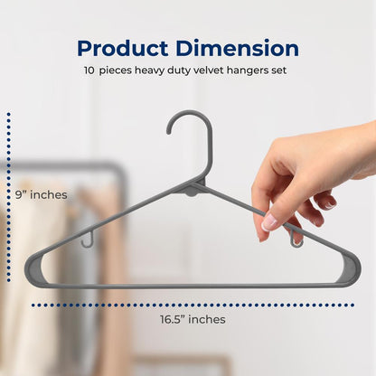 10 Pack Plastic Hangers Space-Saving Non-Slip 360° Swivel Hook Gray