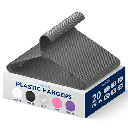 20 Pack Plastic Hangers Space-Saving Non-Slip 360° Swivel Hook Gray