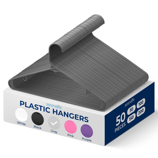 50 Pack Non-Slip Plastic Hangers Space-Saving Sturdy Gray