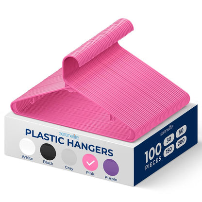 Plastic Clothes Hangers 100-Pack Non-Slip Space-Saving Pink