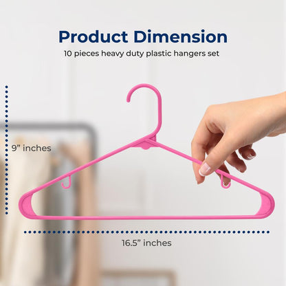 10 Pack Non-Slip Plastic Hangers Space-Saving 360° Swivel Hook Pink