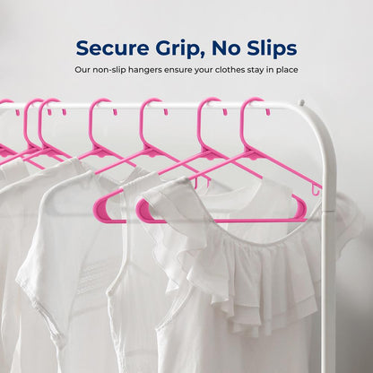 Plastic Hangers 150 Pack Non-Slip Space-Saving Pink