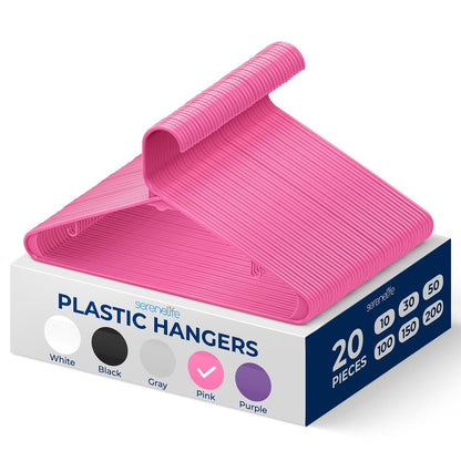 20-Pack Non-Slip Plastic Hangers Space-Saving 360¬8 Swivel Hook Pink