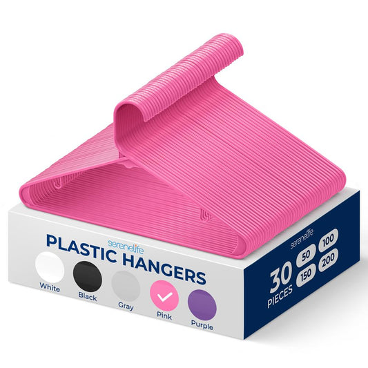 30-Pack Non-Slip Plastic Hangers Space-Saving 360° Swivel Hook Pink