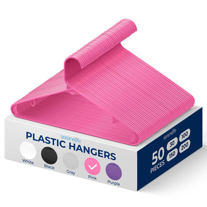 50 Pack Non-Slip Plastic Hangers Space-Saving Pink 360° Swivel Hook - SLHPLPINK50