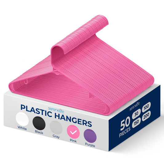 50 Pack Non-Slip Plastic Hangers Space-Saving Pink 360° Swivel Hook - SLHPLPINK50