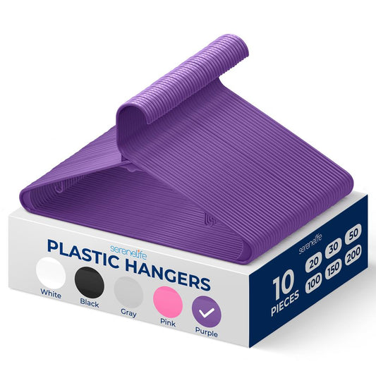 Plastic Hangers 10-Pack Space-Saving Non-Slip Design Purple