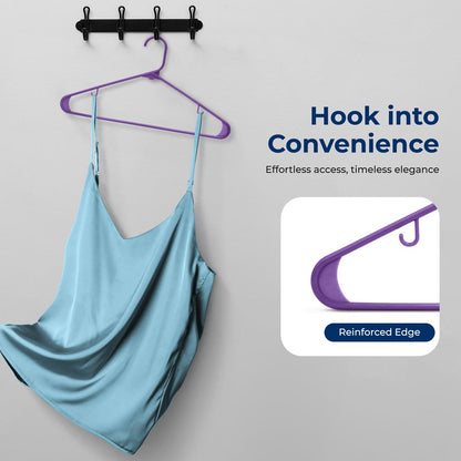 Plastic Hangers 10-Pack Space-Saving Non-Slip Design Purple