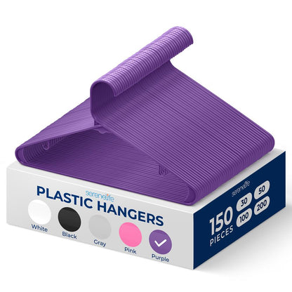 Plastic Hangers 150 Pack Non-Slip Space-Saving Purple