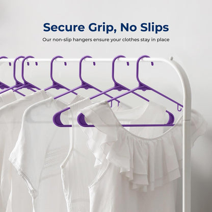 50 Pack Non-Slip Space-Saving Plastic Hangers Sturdy Purple