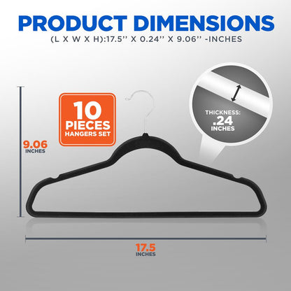 Velvet Hangers 10-Pack Non-Slip 360° Swivel Hook Space-Saving