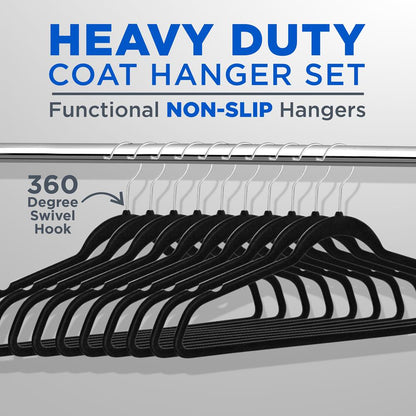 Velvet Non-Slip Hangers 150-Pack Heavy Duty 360° Swivel Hook Black