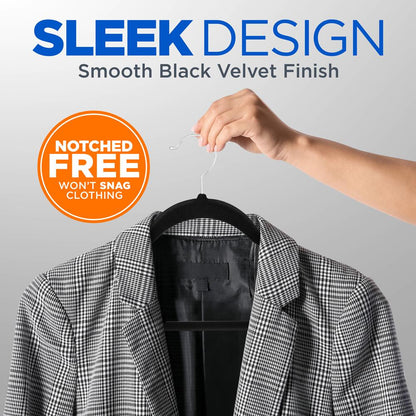 Velvet Non-Slip Hangers 150-Pack Heavy Duty 360° Swivel Hook Black
