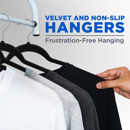Velvet Non-Slip Hangers 150-Pack Heavy Duty 360° Swivel Hook Black