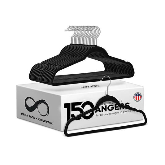 Velvet Non-Slip Hangers 150-Pack Heavy Duty 360° Swivel Hook Black