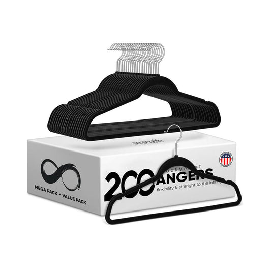 200-Pack Velvet Hangers Non-Slip 360° Swivel Hook Space-Saving Black
