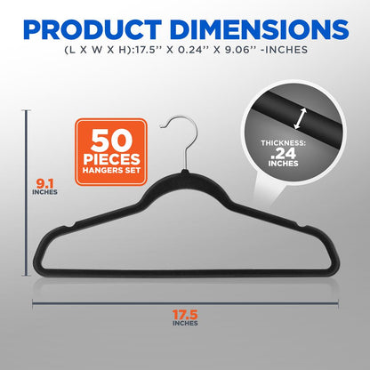 Velvet Non-Slip Hangers 50-Pack Space-Saving 360° Swivel Hook