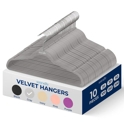 Velvet Hangers 10 Pack - Non-Slip Space-Saving 360° Swivel Hook Grey