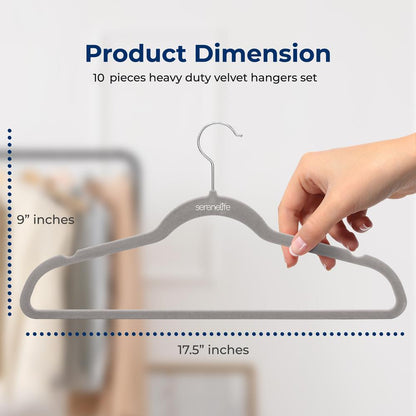 Velvet Hangers 10 Pack - Non-Slip Space-Saving 360° Swivel Hook Grey