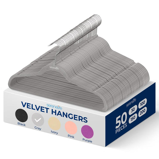 Velvet Hangers 50-Pack Non-Slip Space-Saving 360° Swivel Hook Gray